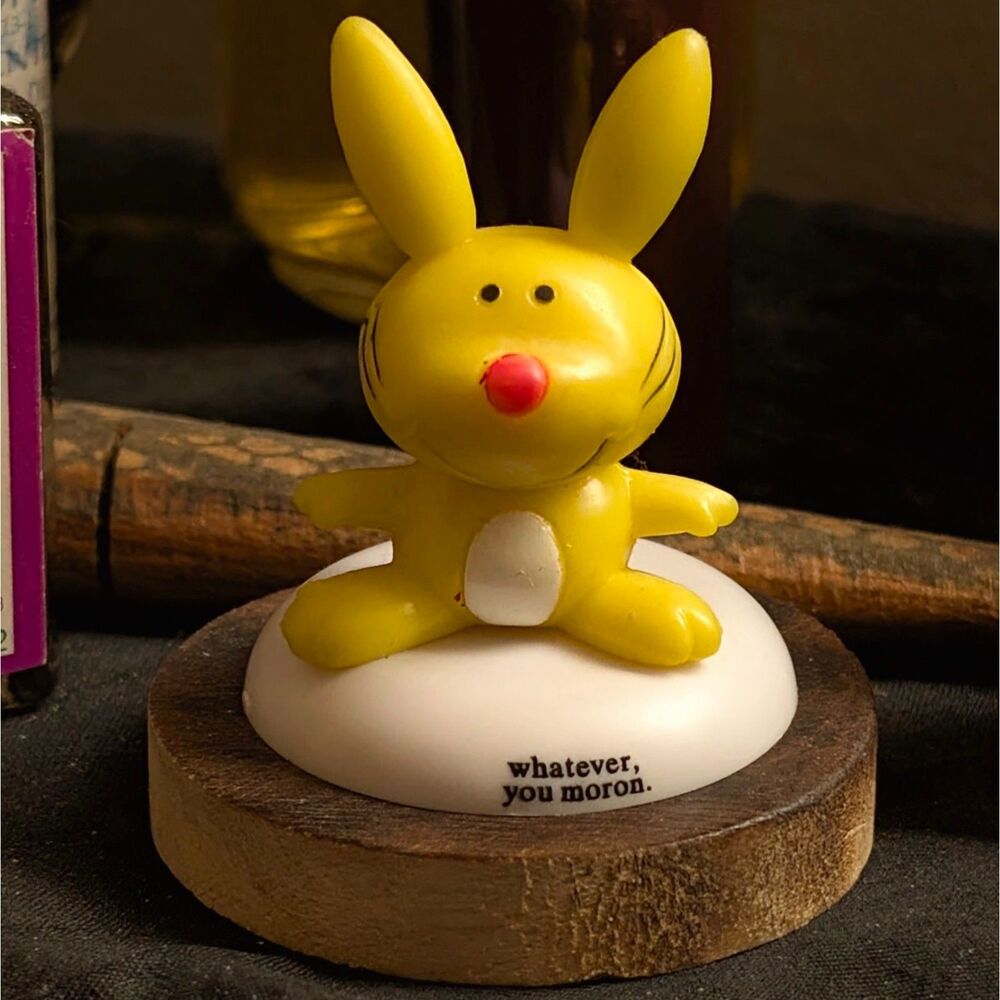 Jim Benton It's Happy Bunny Mini Figurine Yellow Whatever You Moron